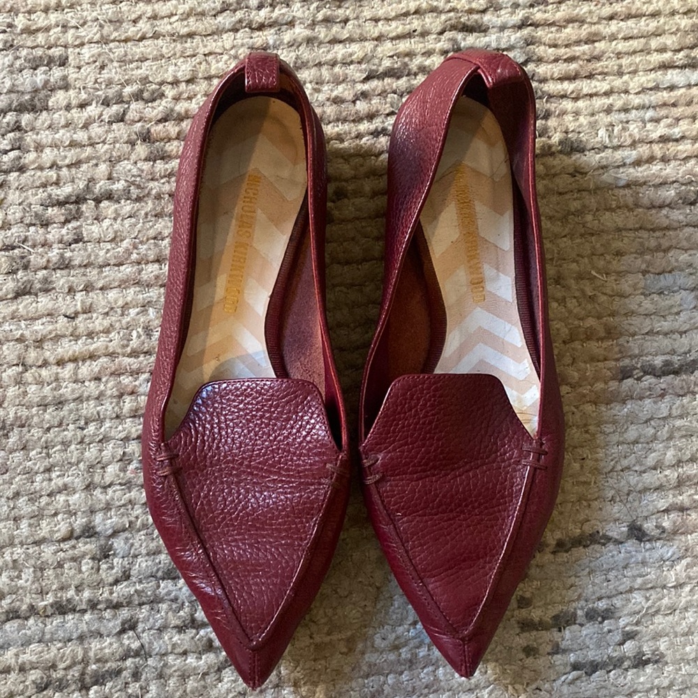 Nicholas Kirkwood Beya Burgundy Red Leather Loafer Pointed Ballet Flats